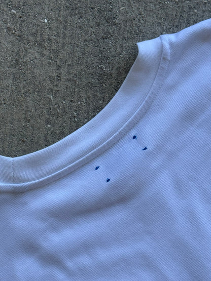 Hang Dry Gallery White Sunday Dinner tee — close-up detail of the hand and cocktail tray illustration