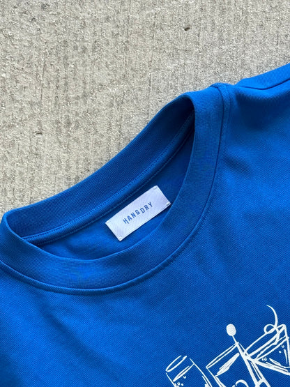 Hang Dry Studio Blue Sunday Dinner tee interior label — garment details and brand identity